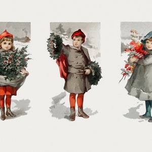Impresión de carteles de Navidad Children and Holly de The Miriam and Ira D. Wallach Division of Art, Prints and Photograph, Old Fashion Holiday Art