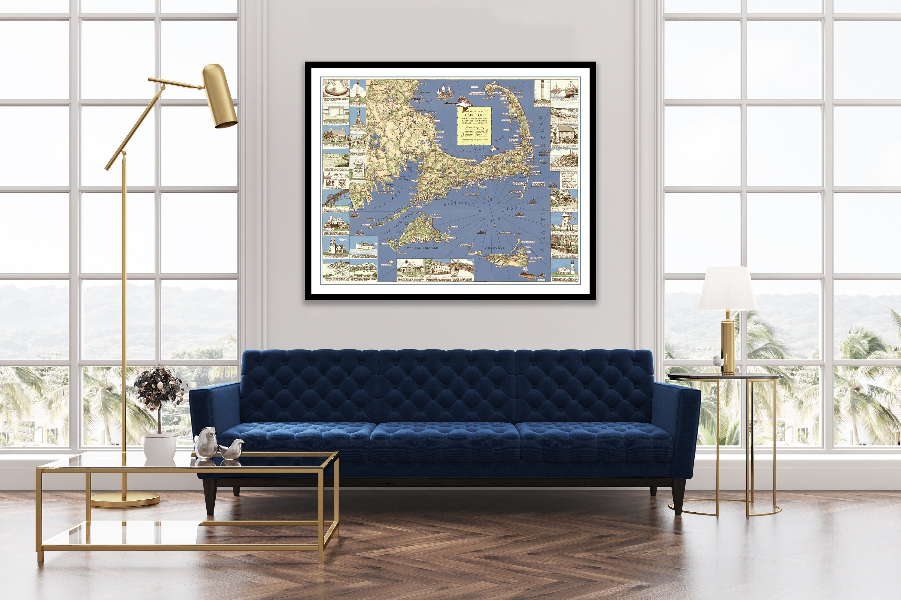 CAPE COD Region Cartograph Poster, Vintage Massachusetts Marthas ...