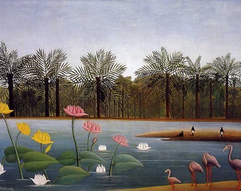 The Flamingoes by Henri Rousseau Classic Fine Art Colorful Canvas Paper Print Wall Art Office Decor Home Decoration Gift Home Art