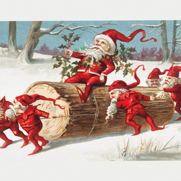 Vintage Santa's Elves Playing Christmas Poster Print from The Miriam and Ira D. Wallach Division of Art, Old Fashion Holiday Art