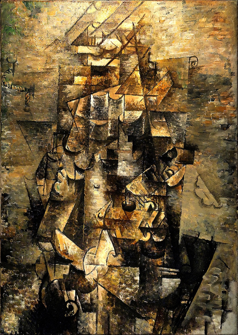 Man with a Guitar By Georges Braque Abstract Art Reproduction Print Oil Painting High Quality Wall Decor Famous Paintings Canvas Art Poster image 1