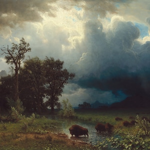 Buffalo Trail, La tormenta inminente de Albert Bierstadt Pintura Impresión Reproducción Arte de la pared Lienzo Arte Papel Póster Pintura Arte Póster