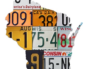 WISCONSIN License Plate Plasma Cut Map Sign, America's Dairyland Metal Sign Wall Art Garage Rustic Sign Patriotic Sign Holiday Gift …