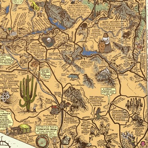 Cartoon Map of ARIZONA Reg Manning 1930's Map Animated Gallery Wall Library Office Decor Teacher Gift for Birthday Wedding Anniversary image 5