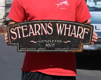 Handgemaakt Stearns Wharf Dibond aluminium bord, Santa Barbara Wharf-bord, nautisch bord, Santa Barbara Harbor, stranddecor, (PSS00007)