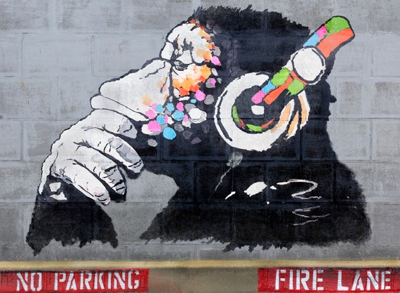 BANKSY DJ Monkey Poster Print, Banksy Thinking Monkey, Music