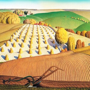 Grant Wood Fall Plowing 1931 Vintage Pintura Impresión Reproducción mural arte lienzo arte papel impresión arte arte pintura cartel de arte pintura póster de arte