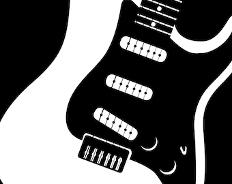 Fender Strat Minimalist Painting Canvas Print Guitar Print Music Art Digital Art Black and White Wall Art Minimal Abstract Gift for Musician