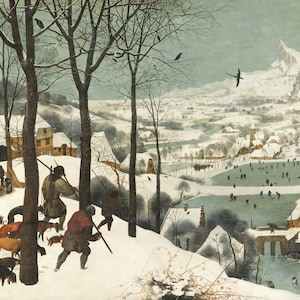 The Hunters in the Snow Painting by Pieter Bruegel the Elder, Northern Renaissance Print Reproduction Wall Art Canvas or Paper Print Poster