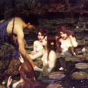 Hylas e le ninfe di John William Waterhouse Art Riproduzione Stampa Pittura ad olio Di alta qualità Decorazione murale Decorazione domestica Poster su tela