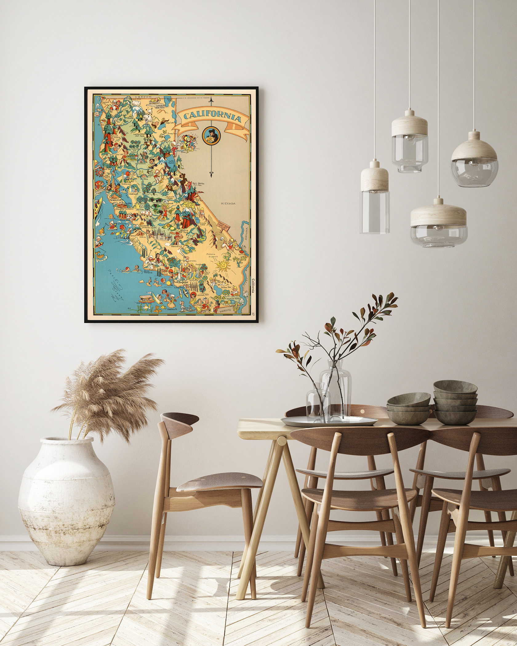 1930's Vintage California State Map Cartoon Map Print Gallery Wall Art ...