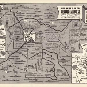 SEQUOIA NATIONAL PARK Vintage Karte Poster, General Grant National Park Karte Poster der Redwoods, Park of the Living Giant Trees Vintage Karte