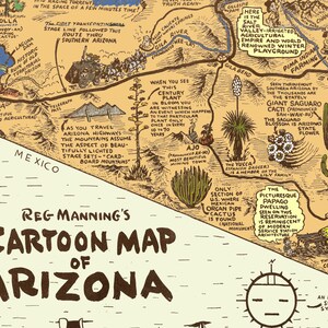 Cartoon Map of ARIZONA Reg Manning 1930's Map Animated Gallery Wall Library Office Decor Teacher Gift for Birthday Wedding Anniversary image 4