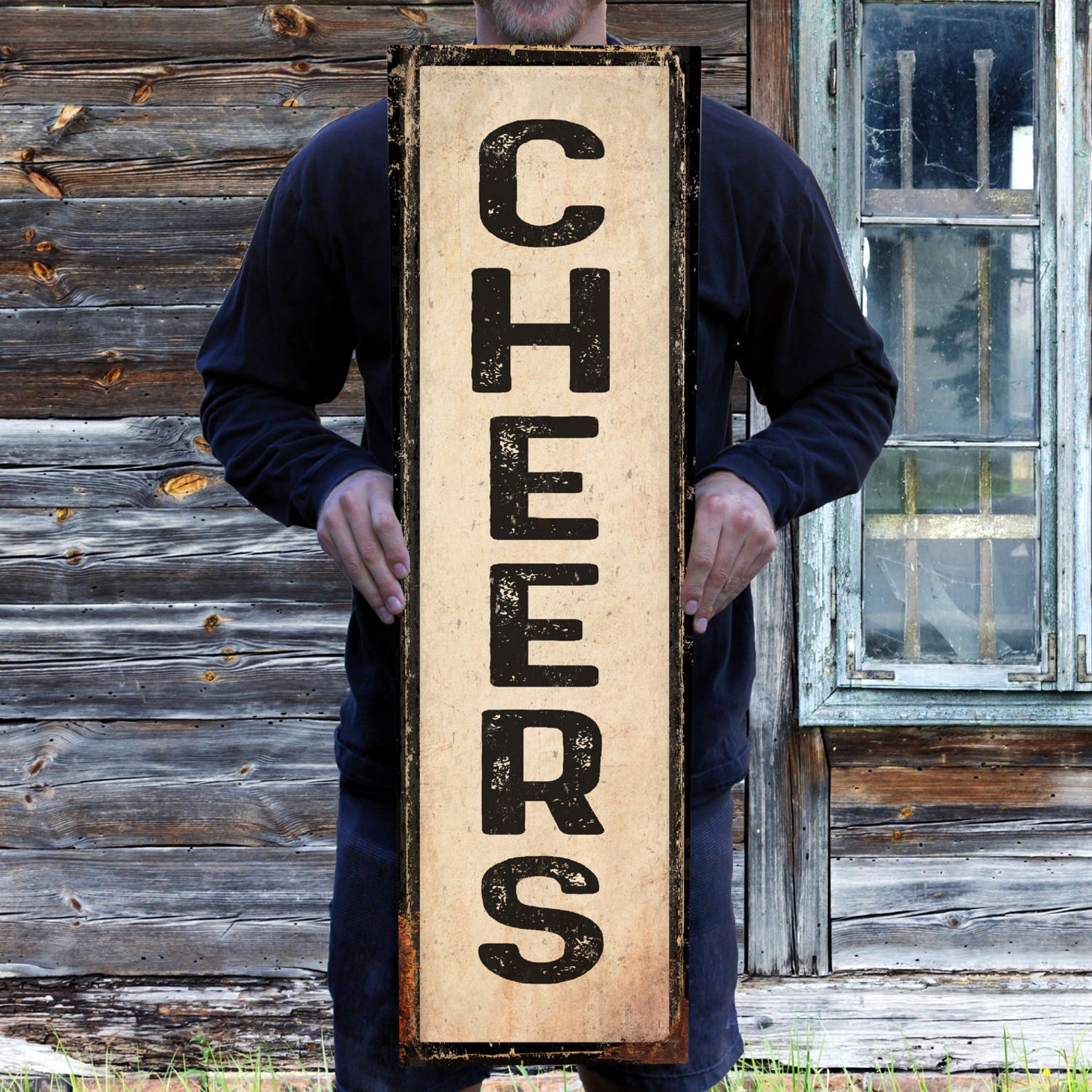 Handcrafted Vintage CHEERS Sign Aluminum Sign 36