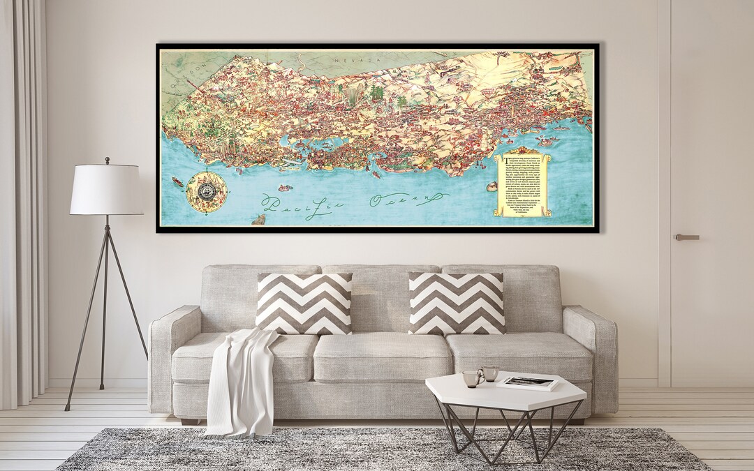 1930's Vintage CALIFORNIA State Map Pictorial Map Agriculture Ranching ...