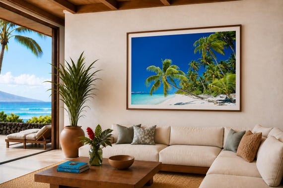 Vintage Tahiti Palm Trees Print by Dan Merkel Photography Surfing