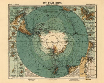 1912 ANTARCTICA Antique Wall Decor, Vintage Antarctica Stielers Hand Atlas, Vintage World Maps, Resortation Decorator Antique Wall Art Map