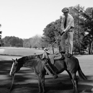 Vintage GOLF Poster, Teeing Off a Horse, Horse Caddy Golf Photography, Black & White Art, Vintage Sports Bar Golfer Gift, Golf Wall Art image 3