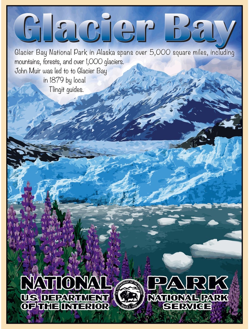 GLACIER BAY National Park Vintage Poster Print, ALASKA National Park ...