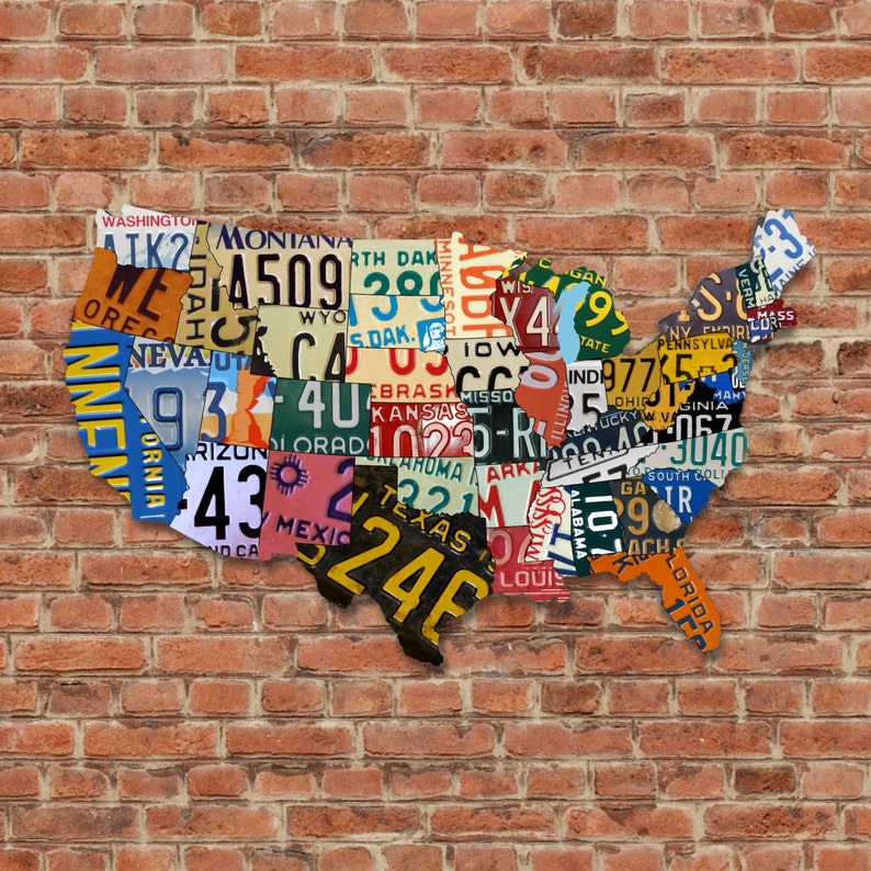 USA License Plate Map Laser Cut Aluminum Dibond Sign Vintage Decor Garage Art Auto Car Tag Plates Wall Art Custom Metal Sign Business Home image 4