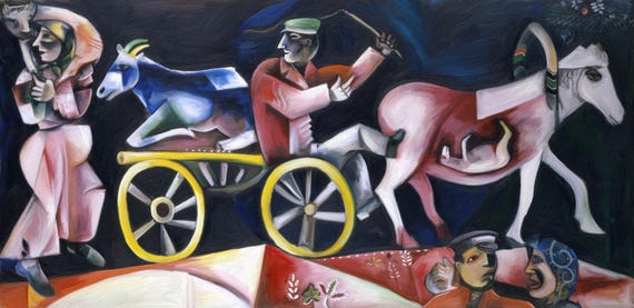 マルク・シャガール - 1912年 牛飼い、牛商人 絵画 プリント 複製 壁
