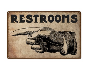 Vintage Pointing Hand Restroom Sign Rustic Metal Sign Restaurant Home Shop Business Wall Art Bathroom Sign Surf To Summit 2016 (999-00055)