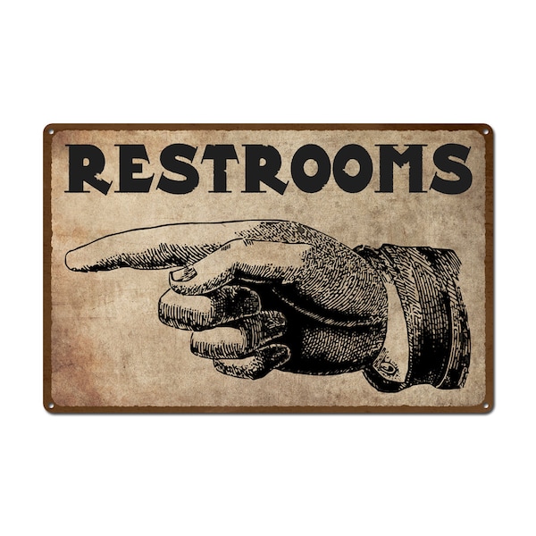 Vintage Pointing Hand Restroom Sign Rustic Metal Sign Restaurant Home Shop Business Wall Art Bathroom Sign Surf To Summit 2016 (999-00055)