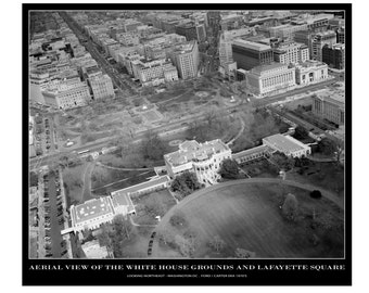 1970's the WHITE HOUSE Birds Eye View, Aerial View of the White House Historic Landmark, Nixon Carter Presidential House, Historic Photo Art