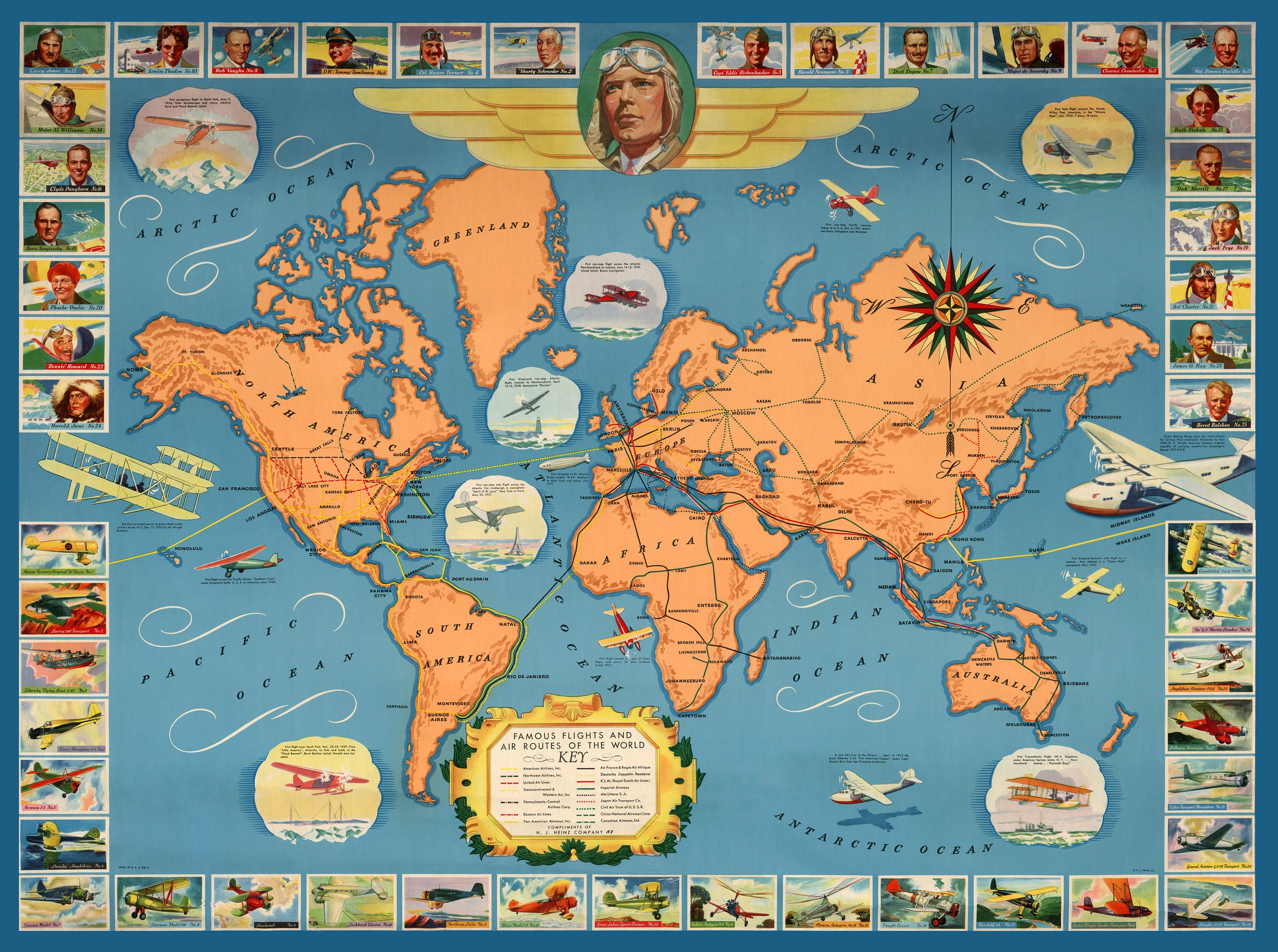 Famous Flights and Air Routes of the World Poster Aviation Etsy