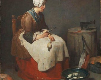 Woman Cleaning Turnips by Jean Siméon Chardin Famous Painting Reproduction, Wall Art Housewarming Gift, Vintage Painting Oil