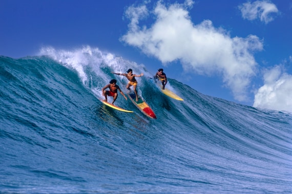 3 Surfers Vintage Surf Print Surfing Decor Dan Merkel Photo 