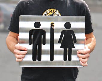 Unisex Bathroom Sign Corrugated Plasma Cut Steel Restroom Sign Rustic Metal Sign Restaurant Home Shop Wall Bathroom Sign Restroom Sign