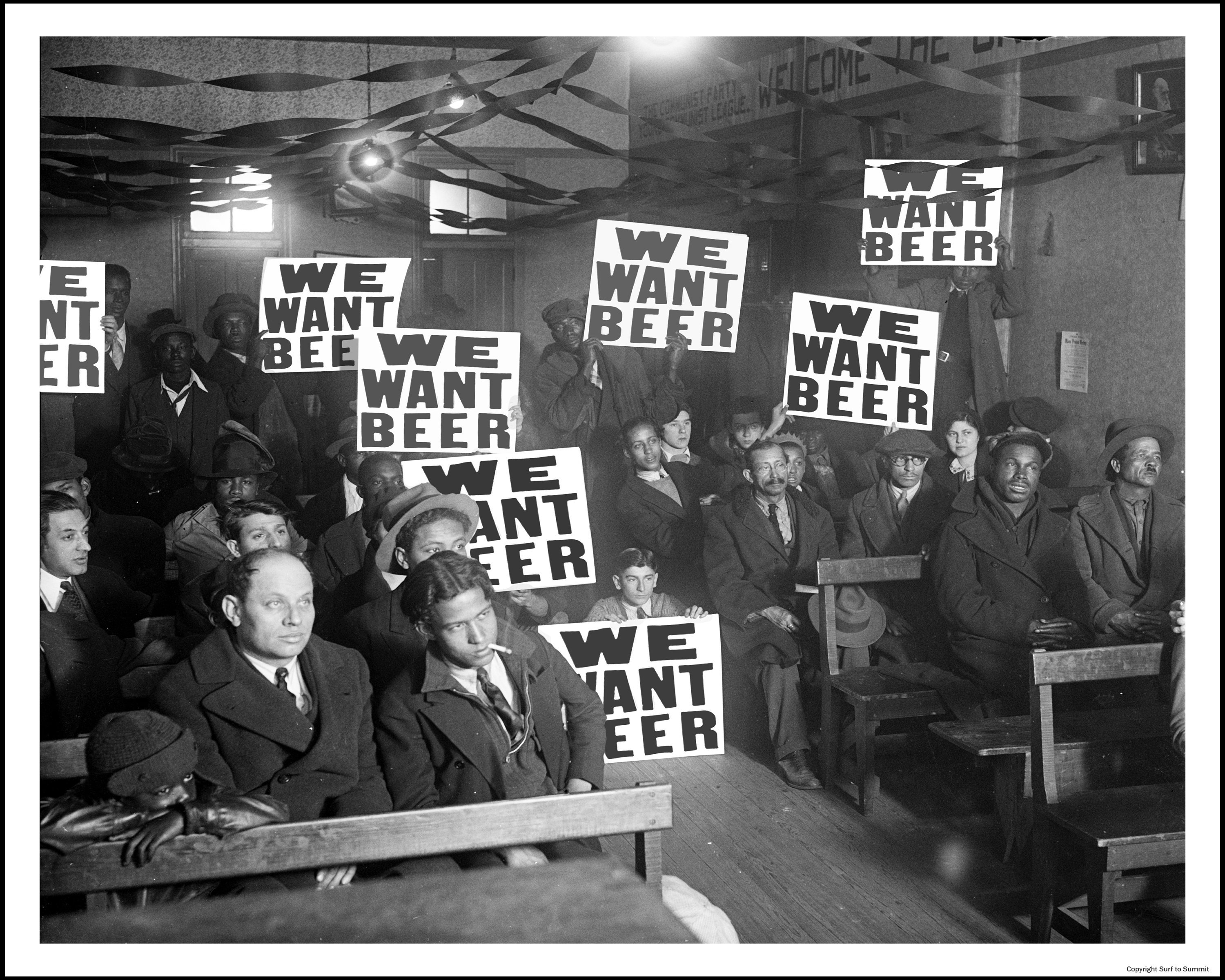 1932年 ビールが欲しい 禁酒法18条に抗議 レトロ 白黒ポスター