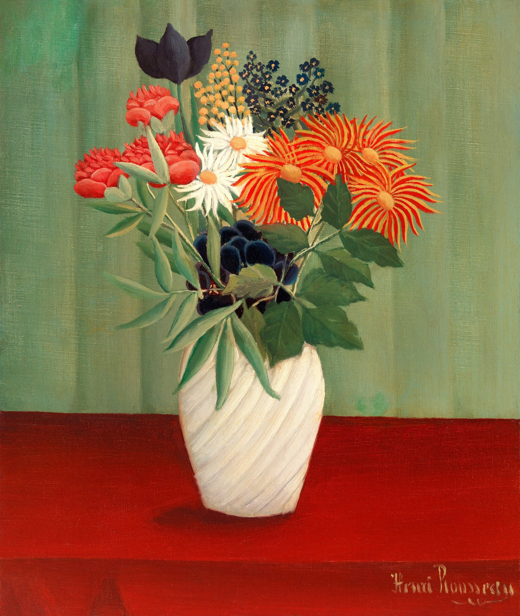 Henri Roussea Roses Bouquet of Flowers by Henri Rousseau, Post- Impressionist French Artist ...