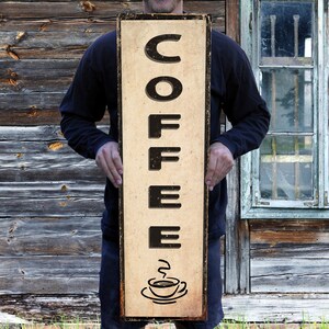 Handcrafted Vintage Coffee Sign Aluminum Sign (36&quot;x10&quot;)  Antique Coffee Home Decor Gift Coffee Retro Coffee Tin Sign Coffee Shop Sign
