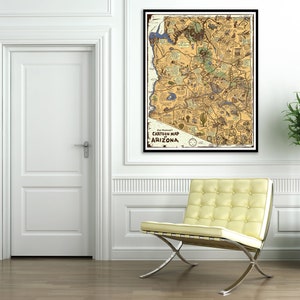 Cartoon Map of ARIZONA Reg Manning 1930's Map Animated Gallery Wall Library Office Decor Teacher Gift for Birthday Wedding Anniversary image 2