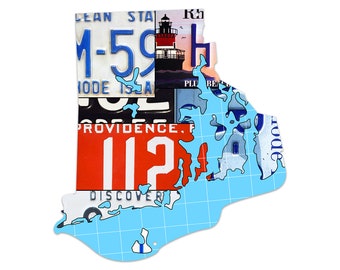 RHODE ISLAND License Plate Plasma Cut Map Sign, Metal Sign Wall Art Garage Art Plasma Cut Rustic Sign Patriotic Sign Holiday Gift …