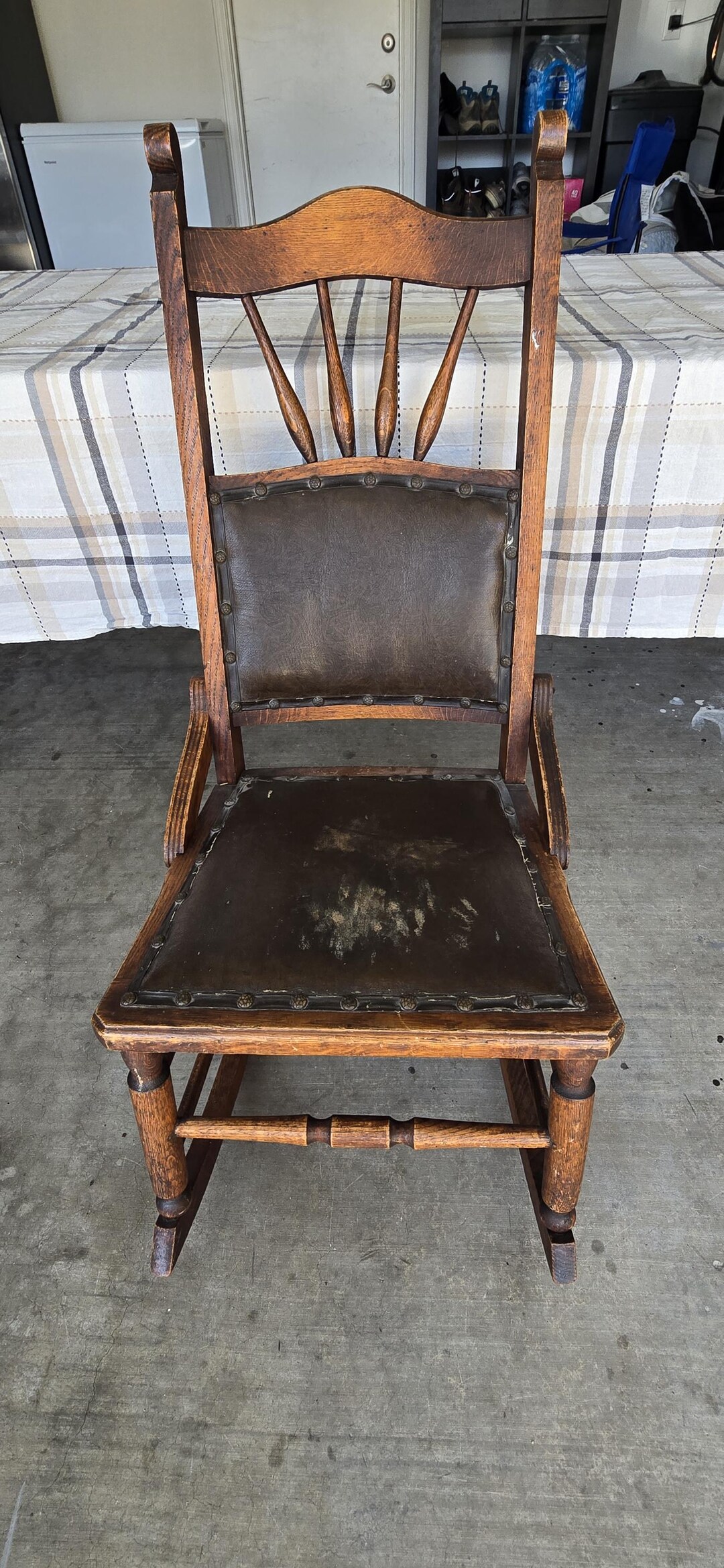 Antique Oak Rocking Chair Leather Seat 1920s - Etsy