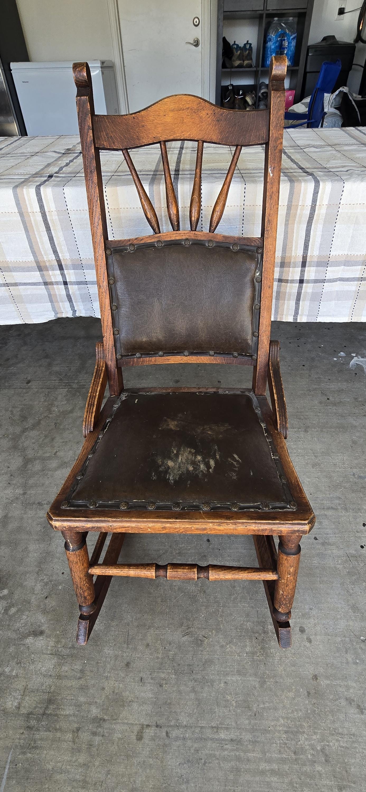 Rocking Chair Antique Leather Seat - Etsy