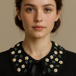 Daisy Beaded Peter Pan Collar, Removable Dress Collar, Embroidered Collar, Faux Collar, Detachable Collar, Mother&#39;s Day Gift