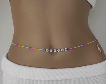Personalized Tie On Waist Beads, Colorful Seed Bead Boho Belly Chain