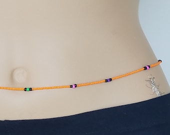 Orange Glass Waist Beads: Adjustable Belly Chain Body Jewelry