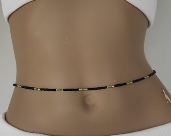 Adjustable Waist Beads: Black, Gold & Green Belly Chain