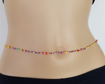 Adjustable Belly Jewelry with Clasp, Multi Color Bead Chain,Belly Beads, Waist chain, Body Jewelry, Body Beads  / Valentines Day Gift