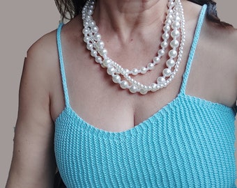 Adjustable 3-Strand Faux Pearl Necklace: Beaded Jewelry
