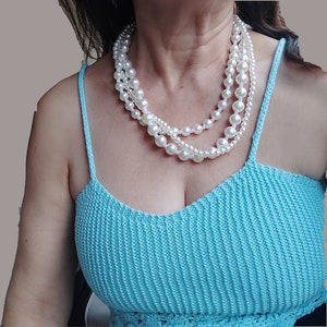 3 Strand Pearl Necklace Adjustable,Multi Strand Beaded Jewelry, Faux Pearls / Mother&#39;s Day Gift