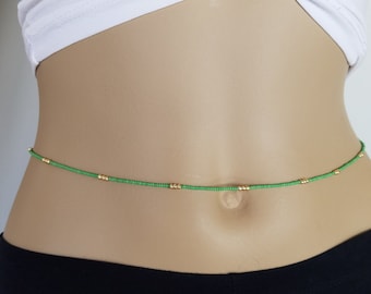 Einstellbar Grün & Gold Taille Perlen mit Verschluss: Handgemachter Körperschmuck