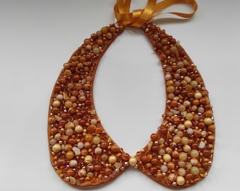 Handmade Beaded Peter Pan Collar – Amber Gemstone Statement Necklace