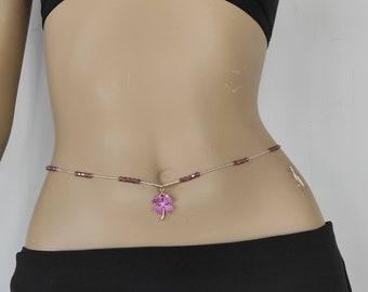 Handmade Four Leaf Clover Waist Beads: Purple Good Luck Jewelry