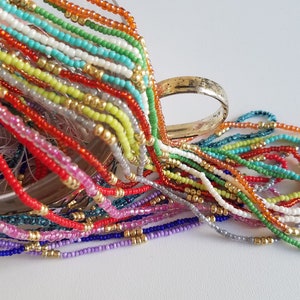 Adjustable Glass Seed Bead Waist Beads: Silver Clasp Body Jewelry
